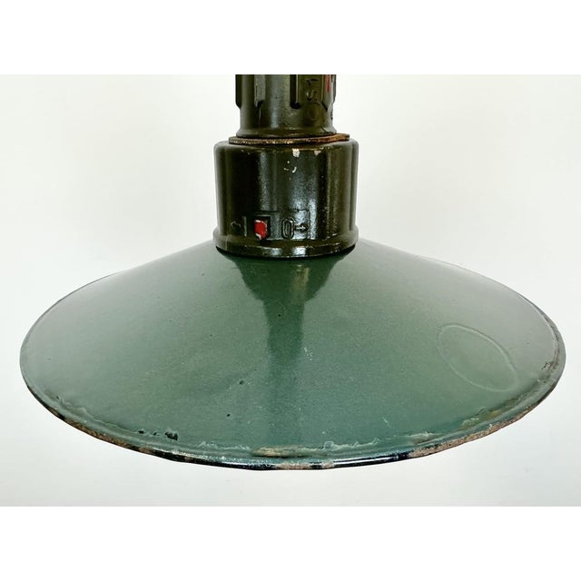 Industrial Enameled Military Pendant Lamp with Cast Aluminium Top, 1960s For Sale - Image 4 of 16