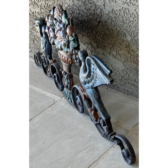 Coffee Circa Late 19th-Century Cast Iron Victorian-Style Pediment With Fruit Urn & Swooping Ravens For Sale - Image 8 of 18