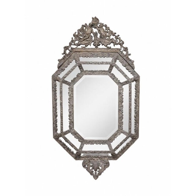 Napoleon III Style Octagonal Mirror with Repoussé Brass Trim For Sale - Image 10 of 10