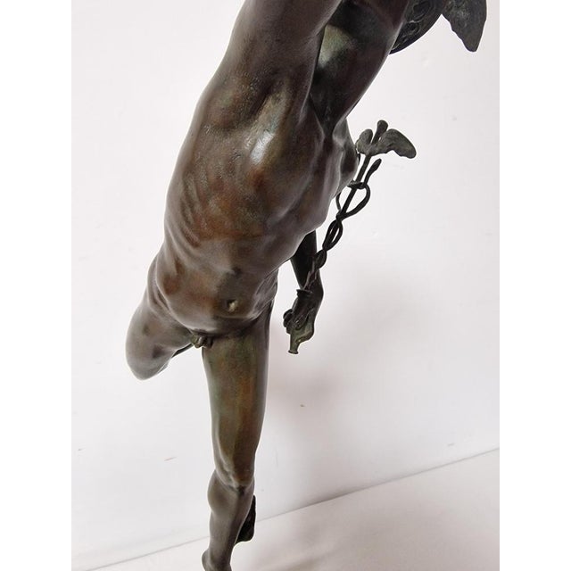 Brown Sculpture Depicting Flying Mercury, Early 20th Century, Bronze on Marble Base For Sale - Image 8 of 14