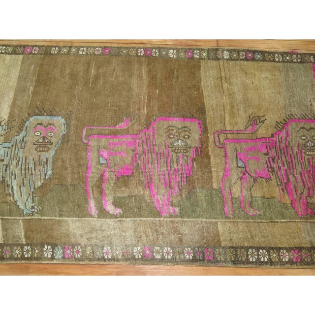 Vintage Zabihi Collection Lion Turkish Runner - 3'8" x 9'5" For Sale - Image 10 of 10