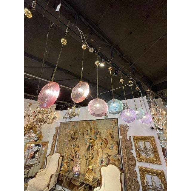 Purple Decorative Murano Glass Disc Form Pendant Lights For Sale - Image 8 of 10