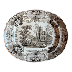 Antique 19th Century Knight Elkin and Co (Ke & Co) Staffordshire Pottery Brown Transferware Platter in the Pennsylvania Pattern Circa 1845