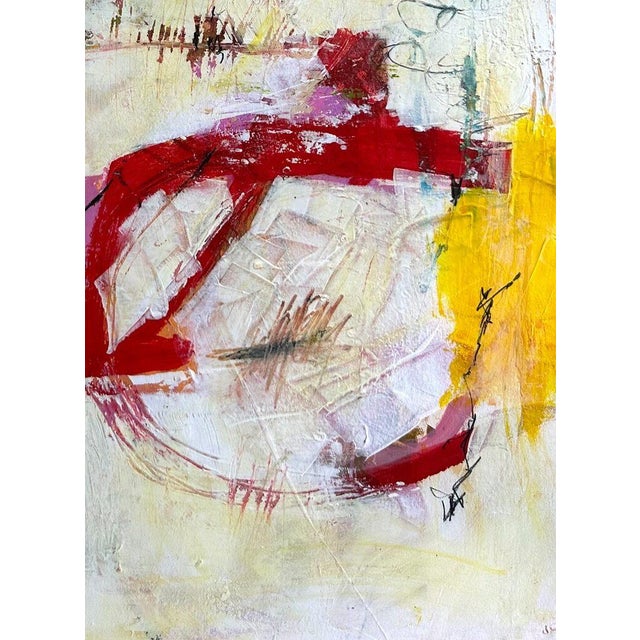 2020s Christiane Corcelle "Orquevaux White Whispers 1" Mixed Media on BFK Paper, Framed Abstract Painting in Cream, Yellow and Red, 2024 For Sale - Image 5 of 9