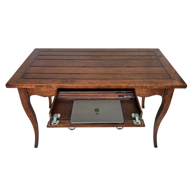 Large Vintage French Style Wood Desk W/Laptop Drawer For Sale In Los Angeles - Image 6 of 13