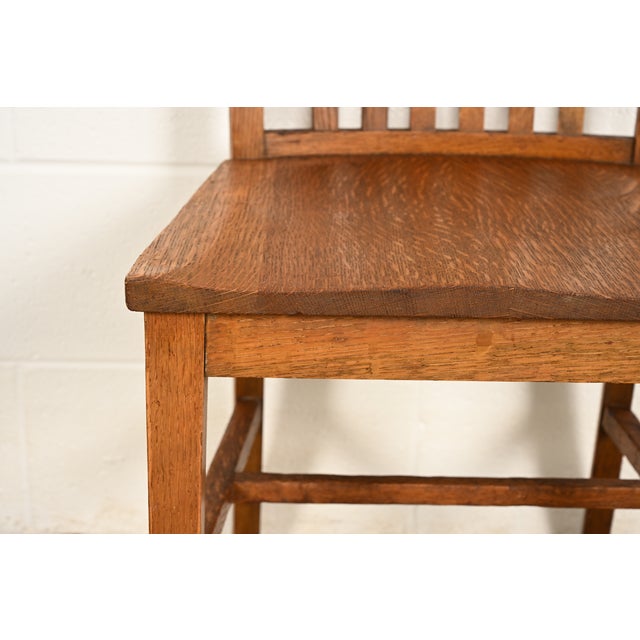 Limbert Style Antique Mission Oak Arts & Crafts Spindle Back Side Chairs or Dining Chairs, Pair For Sale - Image 9 of 14