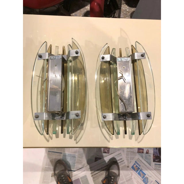 Mid-Century Italian Modern Glass & Metal Wall Sconces from Veca, Set of 2 For Sale - Image 9 of 10