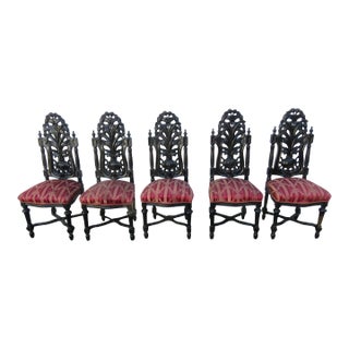 Heavy Carved Tall Dining Chairs Set of Five 5765 For Sale