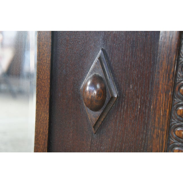 Antique Victorian Quartersawn Oak Beveled Egg & Dart Vanity Mirror 34" For Sale - Image 4 of 9