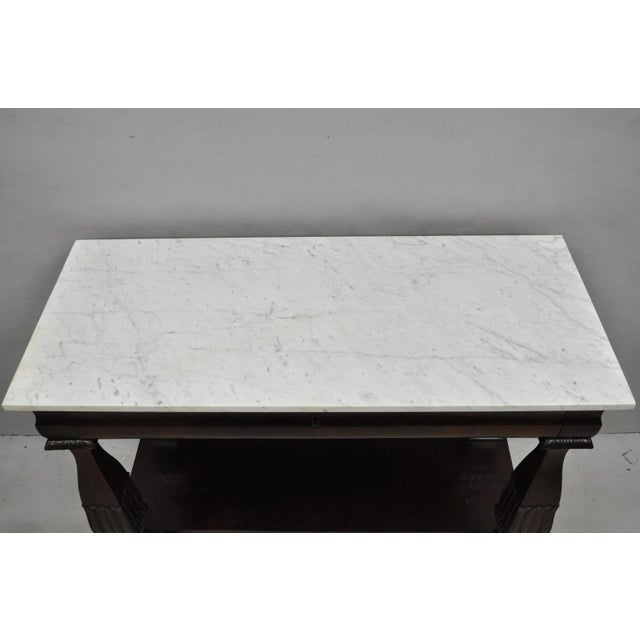 Antique French Empire Mahogany White Marble Top Console Hall Table W/ Drawer For Sale In Philadelphia - Image 6 of 18