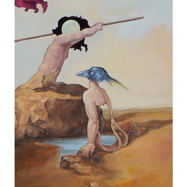 2010s The Embrace by John Tarantola | Oil on Panel Painting of two figures embracing with surreal elements For Sale - Image 5 of 5