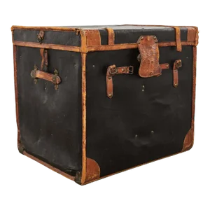 19th Century Rattan Leather Covered Steamer Carriage Trunk by Mendel