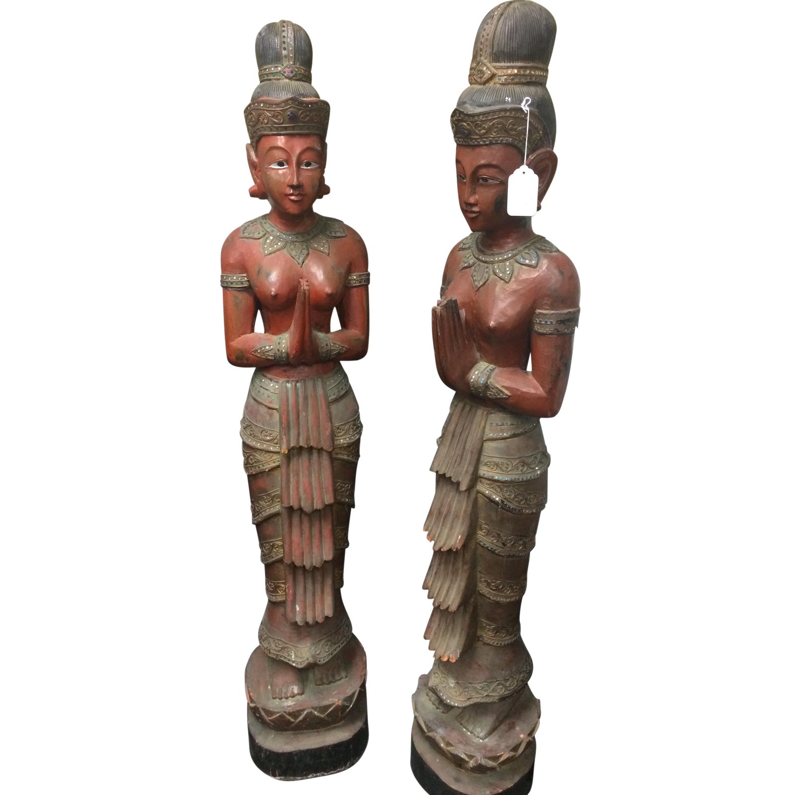 5Ft Antique HandCarved Asian Statues Pair Chairish