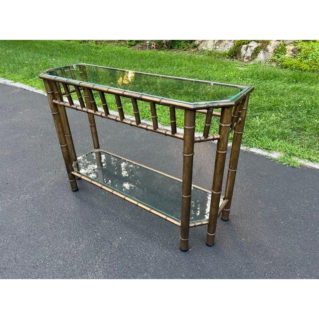 Faux Bamboo Bronze Metal and Glass Sofa Table For Sale In New York - Image 6 of 18