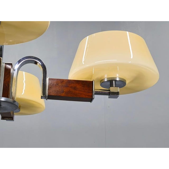 Art Deco Chandelier in Chrome, Wood and Glass, Czechoslovakia, 1930s For Sale - Image 12 of 14
