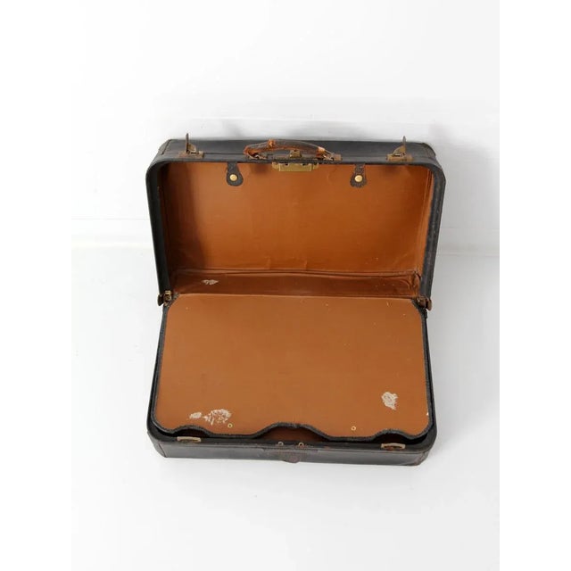 Vintage Black Leather Suitcase For Sale - Image 10 of 11