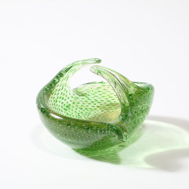 Lime Mid-Century Hand-Blown Murano Glass Dish in Lime Green With Bullicante Detailing For Sale - Image 8 of 12