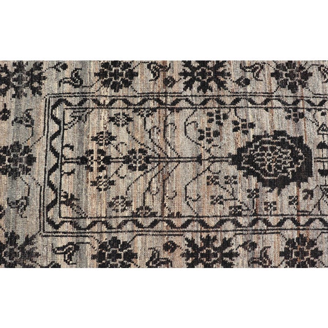 Charcoal Oushak Designed Runner by Keivan Woven Arts in Wool With Sub-Geometric Design 3'2 X 9'8 For Sale - Image 8 of 11