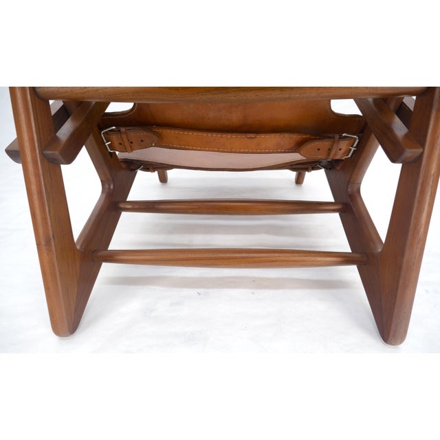 Hunting Chair in Teak Thick Leather Upholstery Lounge Chair MINT For Sale - Image 14 of 18