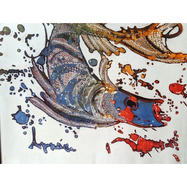 I'm pleased to present for sale this gorgeous what I believe to be silkscreen depicting three vibrant and colorful Asian...