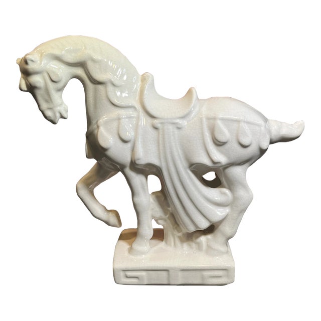 Mid 20th Century White Glaze Ceramic Horse Figurine For Sale