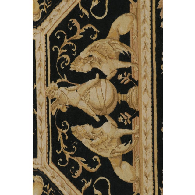Textile Rug & Kilim’s European Tudor Style Flat Weave in Black With Gold Pictorial Patterns For Sale - Image 7 of 9