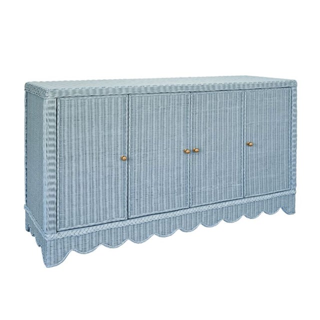 2020s Matthew Izzo Home Beatrice Light Blue Rattan Four Door Cabinet With Brass Hardware For Sale - Image 5 of 9