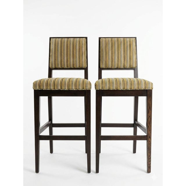 Cherish-Bar Stool from Crate & Barrel With Romo striped textured velvet upholstery seat covering. Lightly used. Height 46...