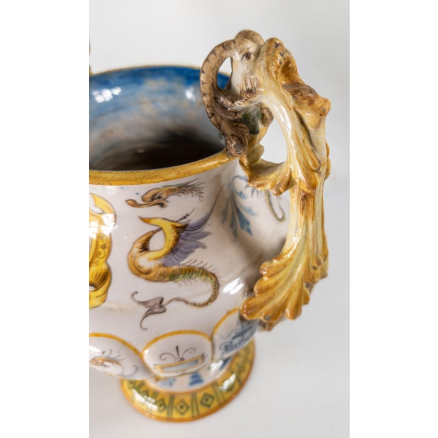 Ceramic 20th Century Renaissance Revival Italian Majolica Maiolica Faience Urn or Vase For Sale - Image 7 of 14
