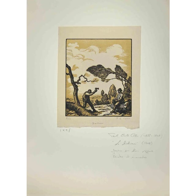 Paul Emile Colin, The Woodcutter, Woodcut, 1902 For Sale