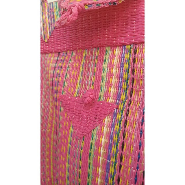 Plastic Contemporary African Hand-Woven Hot Pink Coiled Statement Handle Basket For Sale - Image 7 of 11