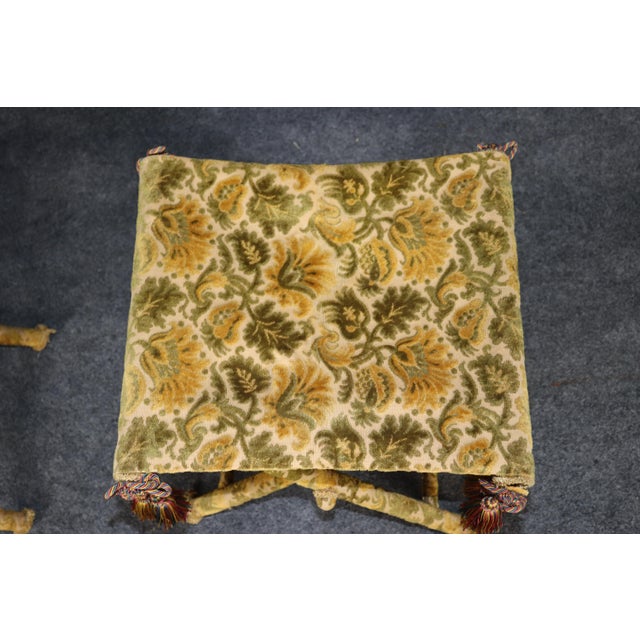 English Pair English Folding X Benches in Damask Upholstery For Sale - Image 3 of 9