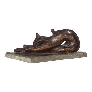 Dominik Albinski, Polish Modernist Stretching CAT Bronze Expressionist Art Sculpture