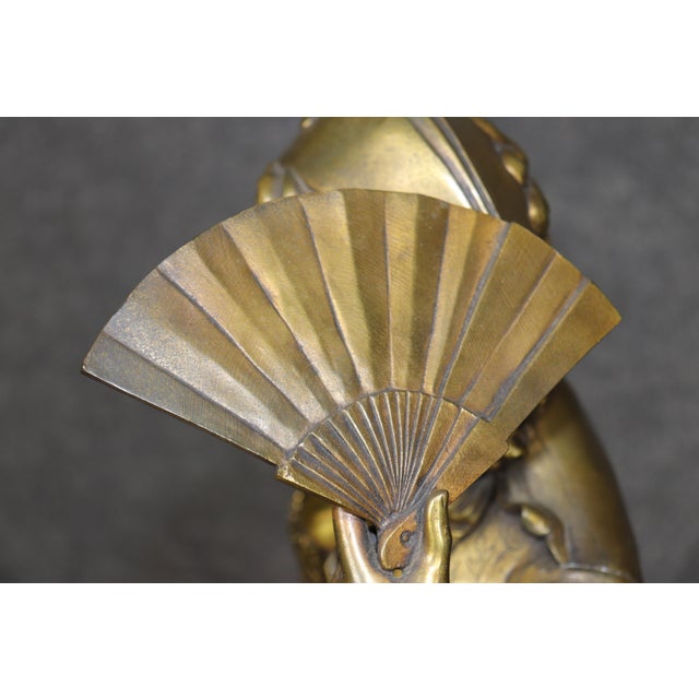 19th C. Large Belle Epoque Bronze Statue of Lady With Fan Signed Paul Dubois For Sale - Image 10 of 13