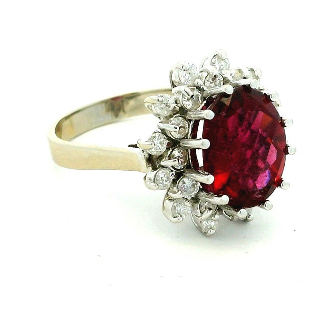 Mid-Century Modern Vintage Pink Tourmaline Diamond Cluster Ring 14k White Gold 4.65 Ct, Size 8 For Sale - Image 3 of 14