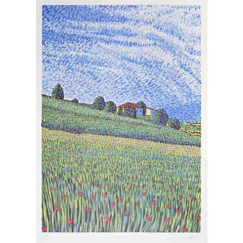 Lucio Rofrano, Countryside, Lithograph, 1990s For Sale - Image 3 of 3