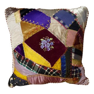 1870s Crazy Quilt Pillow 18 Inches 2 For Sale