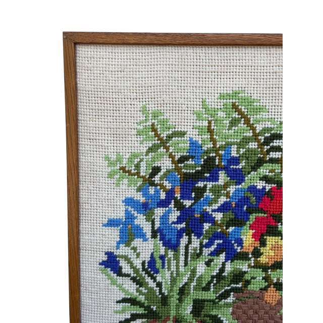 Mid-Century Modern Midcentury Floral Potted Plants Needlepoint Wall Art For Sale - Image 3 of 12