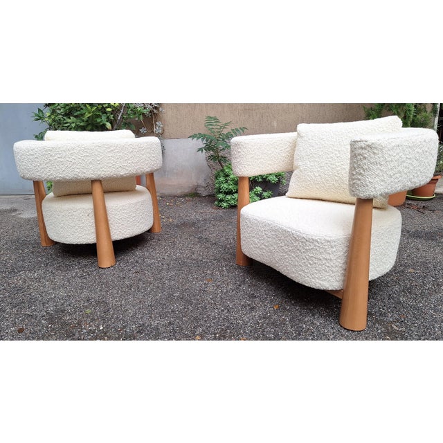 Set of Vintage Armchairs in White Boucle, 1990s, in Restored conditions. Designed 1990 to 1999