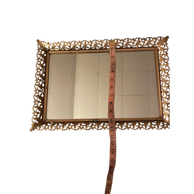 1960s Vintage Hollywood Regency Mirrored Vanity Tray Gold Gilt Filigree Frame For Sale - Image 5 of 5