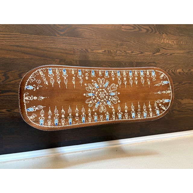 Indian Hand-Painted Indian Curved Wood Stool With Floral Motifs For Sale - Image 3 of 4