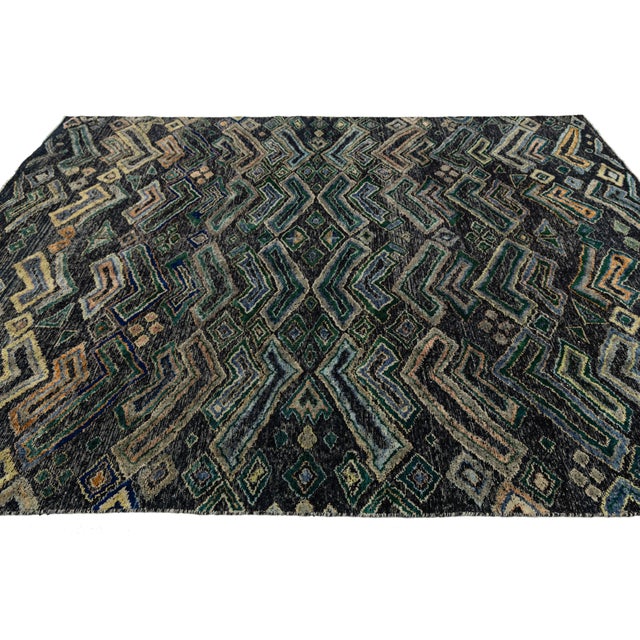 2020s Modern African-Inspired Tulu Rug – Geometric Tribal Zig-Zag Hand-Knotted Wool For Sale - Image 5 of 11