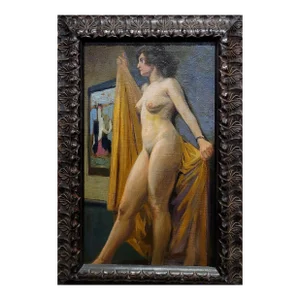 Niels Peter Nielsen- Nude Female With Towel -1930s Oil Painting