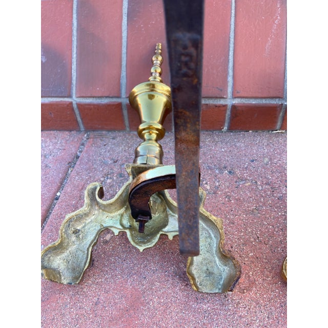 English Regency Brass Lion Andirons Circa 19th Century - a Pair For Sale - Image 12 of 13