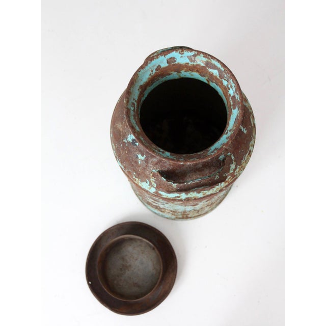 Antique Turquoise Painted Metal Milk Can For Sale - Image 15 of 18