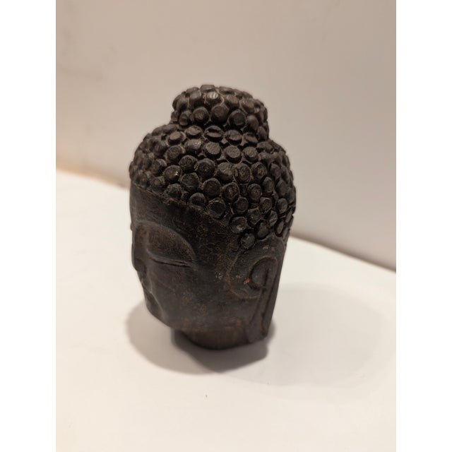 1900 - 1909 Authentic Hand-Carved Black Stone Antique Buddha Head From Japan Circa 1900 For Sale - Image 5 of 11