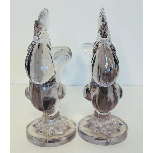Vintage 1940s Tall Solid Glass Rooster Figurines, a Pair For Sale - Image 4 of 8