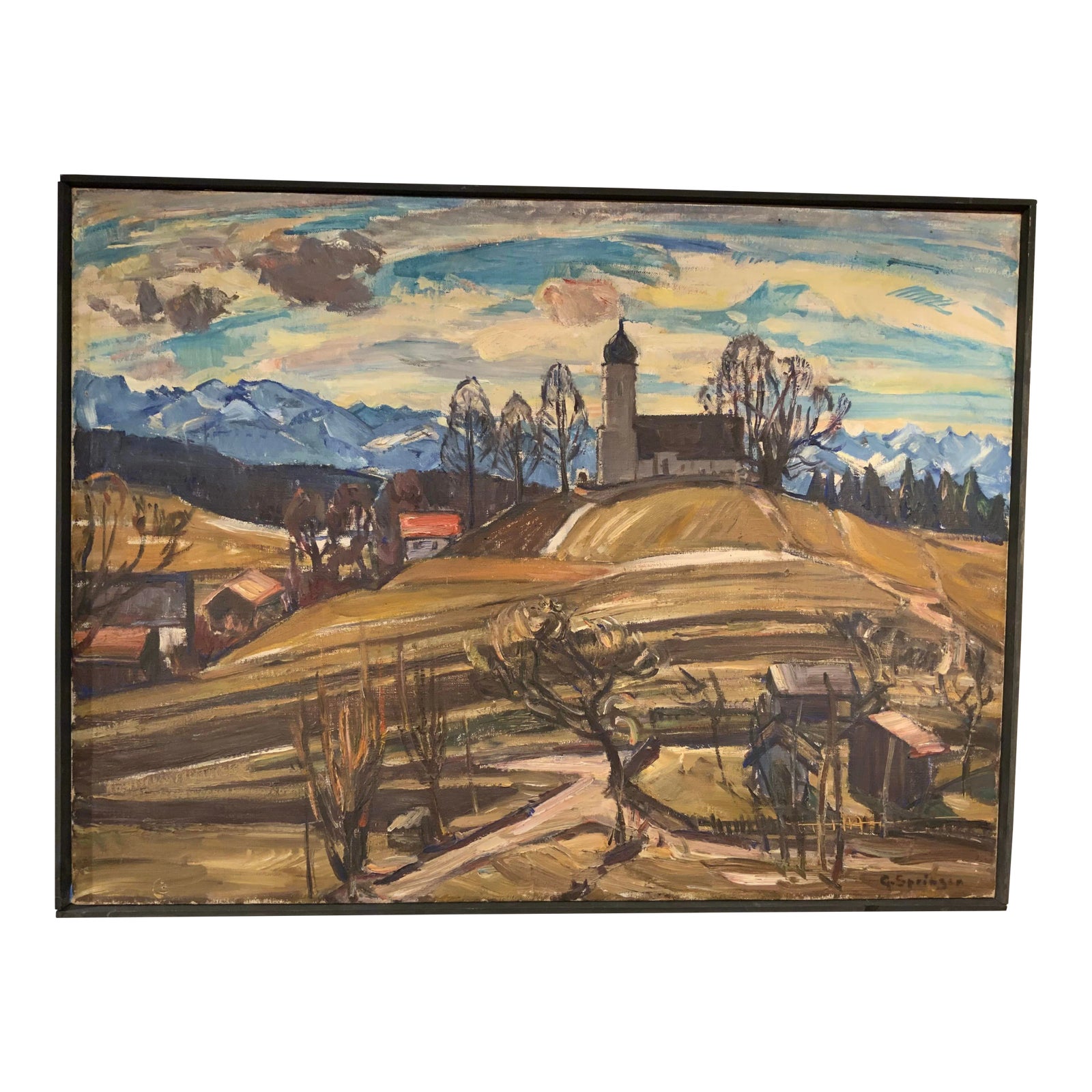 油彩画 Ein Gruß aus Deutschland 1982 vintage-landscape-oil-on-