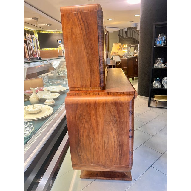 German Art Deco Sculptural Burl Walnut Credenza with Vitrine and Marble Serving Slide, 1932 For Sale - Image 9 of 15