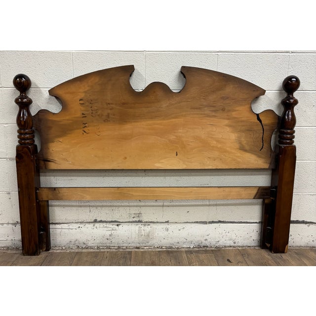 Vintage Convertible Queen or Full Size Traditional Pediment Cannonball Headboard For Sale - Image 9 of 10